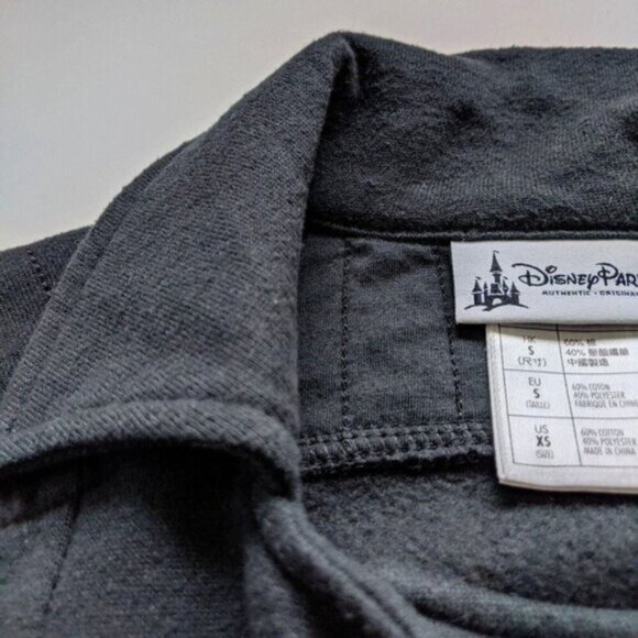 Disney Parks Black Moto Zip Sweatshirt Jacket XS FLAWS Mickey Mouse Distressed - Picture 5 of 13